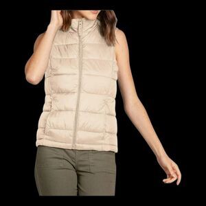 Love Tree Ultra Light Travel Packable Puffer Vest Women's Juniors L Khaki Zip Up